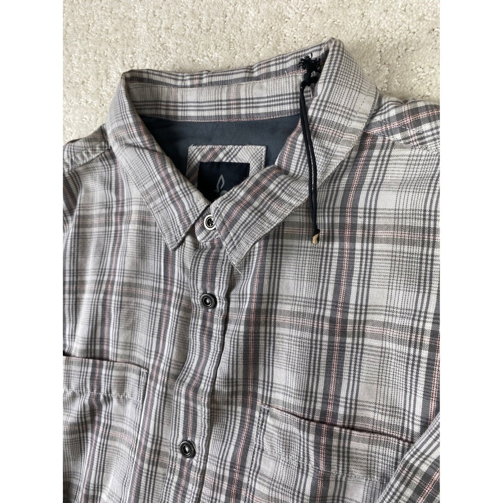 prAna Button Down Shirt Mens XL Gray Plaid 73% Organic Cotton 27% Recycled Poly